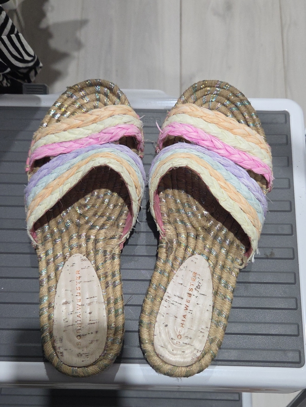 Strappy Multicolor Braided Slide Sandals - Sophia Webster- Pink/Blue/Cream